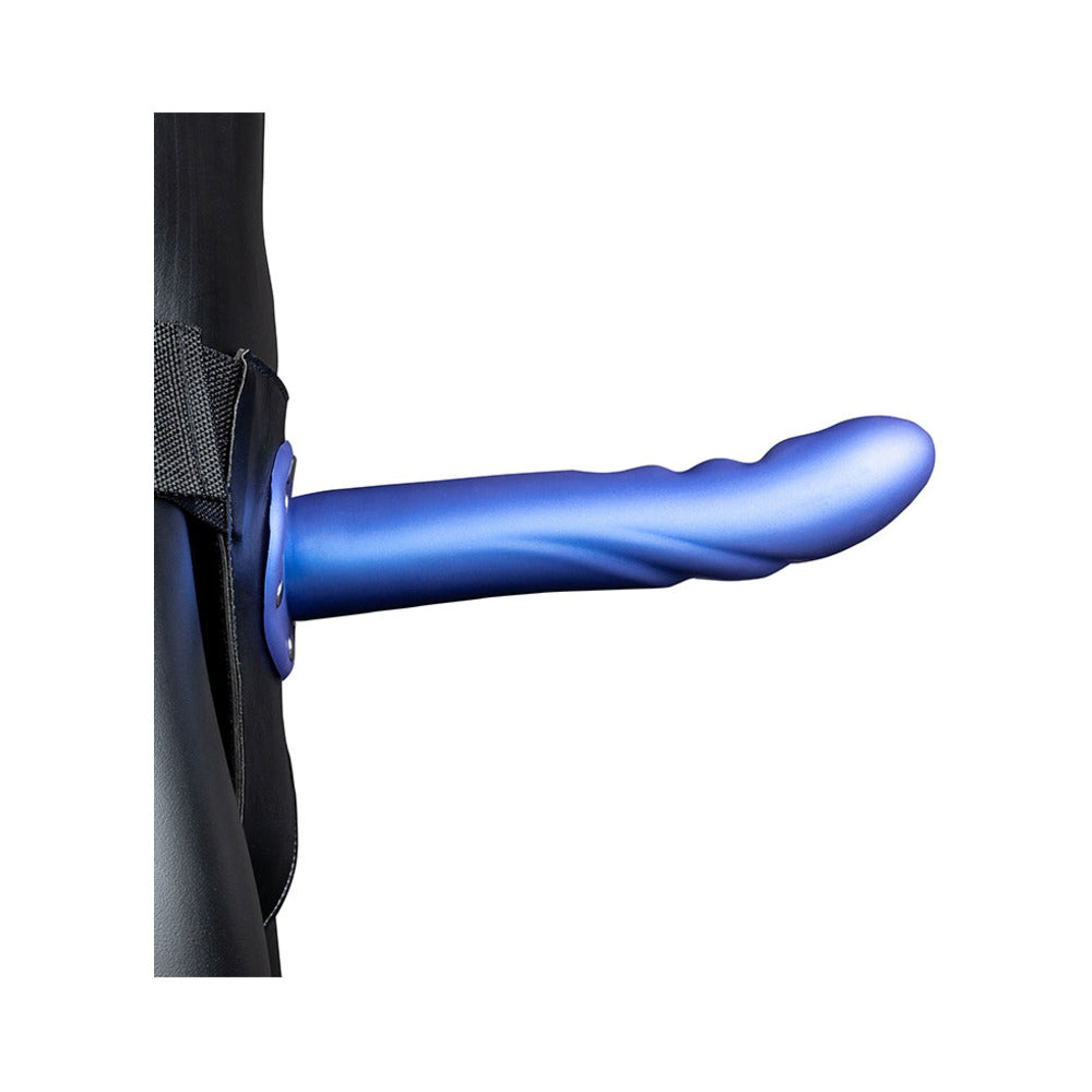 Ouch! Textured Curved Hollow Strap-On 8 In. Metallic Blue