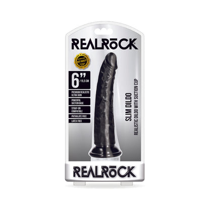 Realrock Slim Realistic Dildo With Suction Cup 6 In. Black