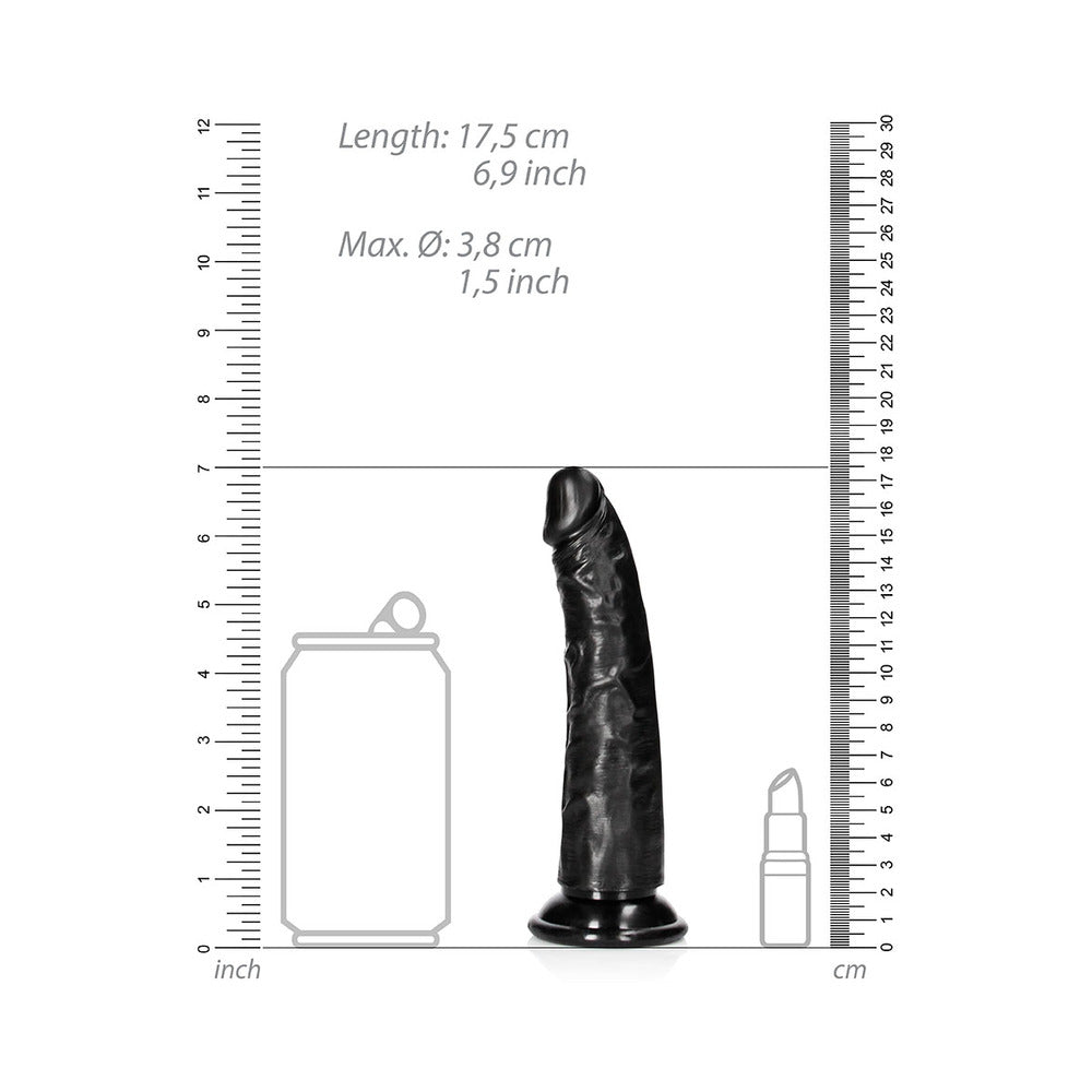 Realrock Slim Realistic Dildo With Suction Cup 6 In. Black