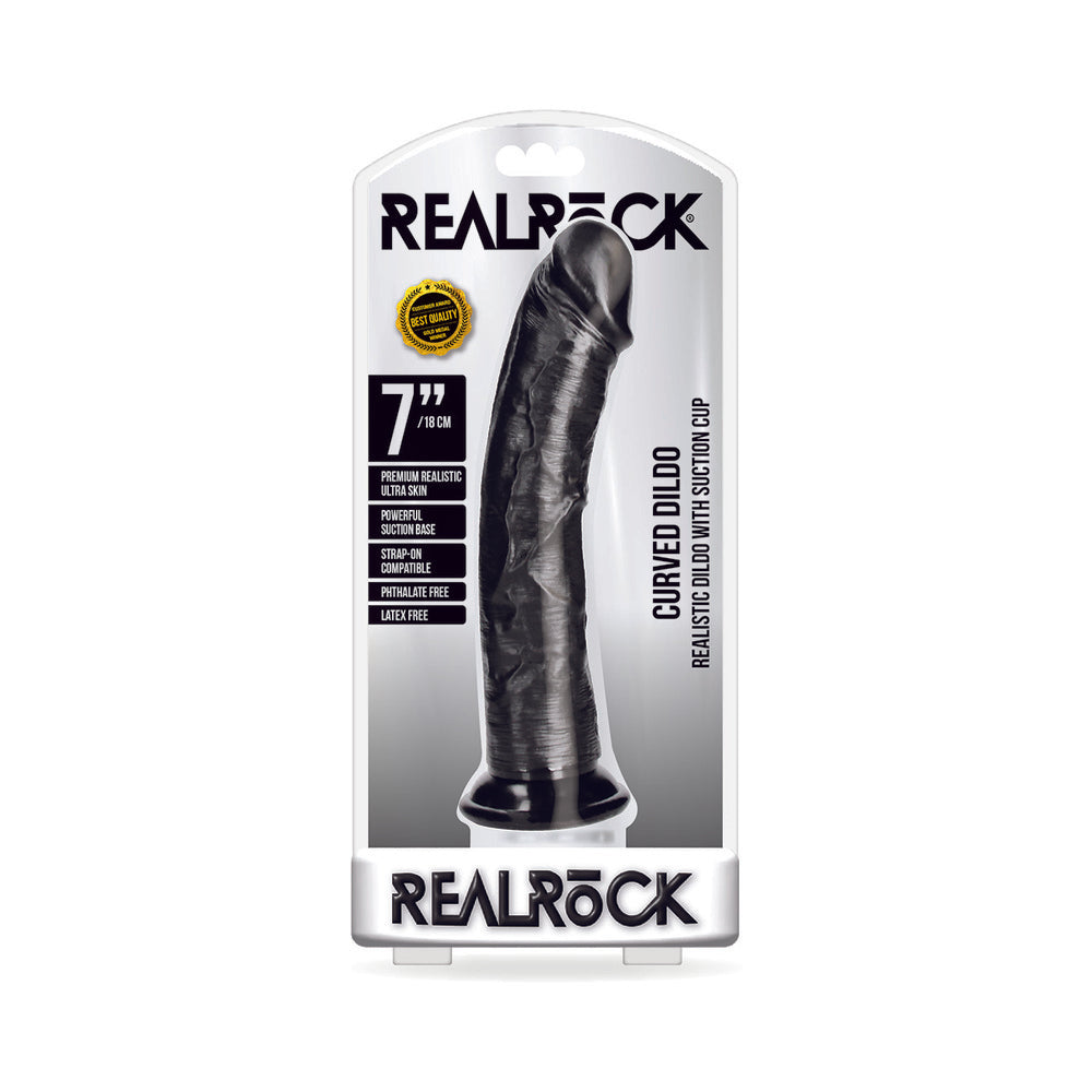 Realrock Curved Realistic Dildo With Suction Cup 7 In. Chocolate