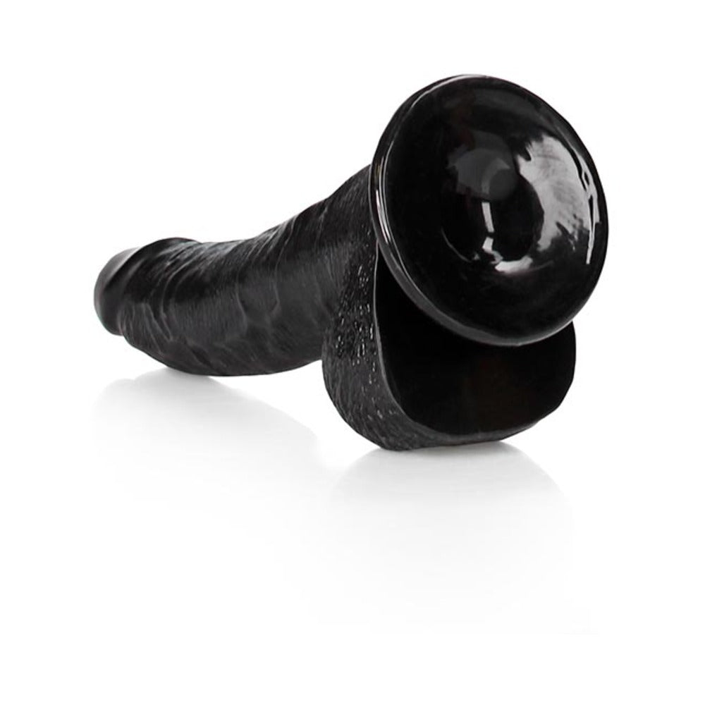 Realrock Curved Realistic Dildo With Balls And Suction Cup 8 In. Black