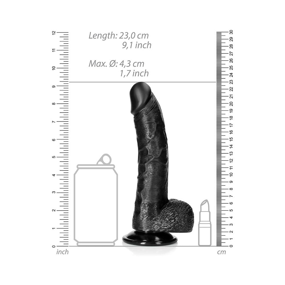 Realrock Curved Realistic Dildo With Balls And Suction Cup 8 In. Black