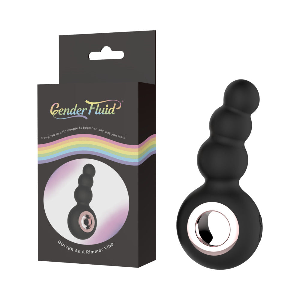 Gender Fluid Quiver Anal Ring Bead Vibe Silicone Black