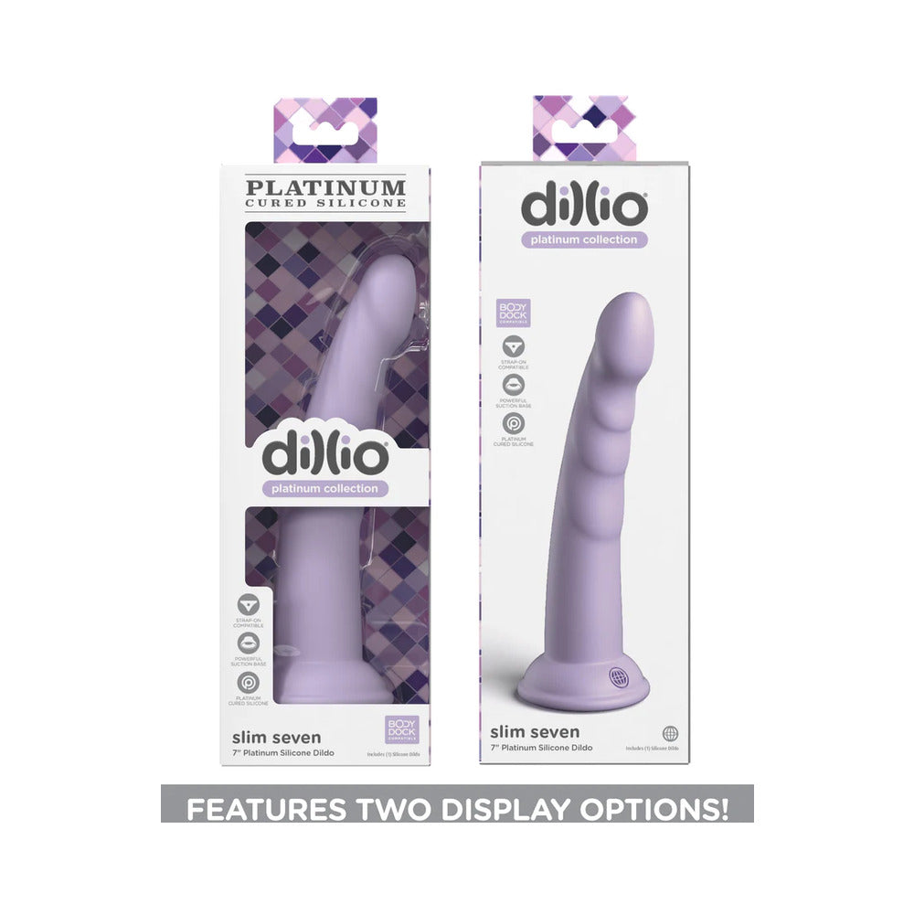 Dillio Platinum Slim Seven Silicone Dildo 7 In. Purple