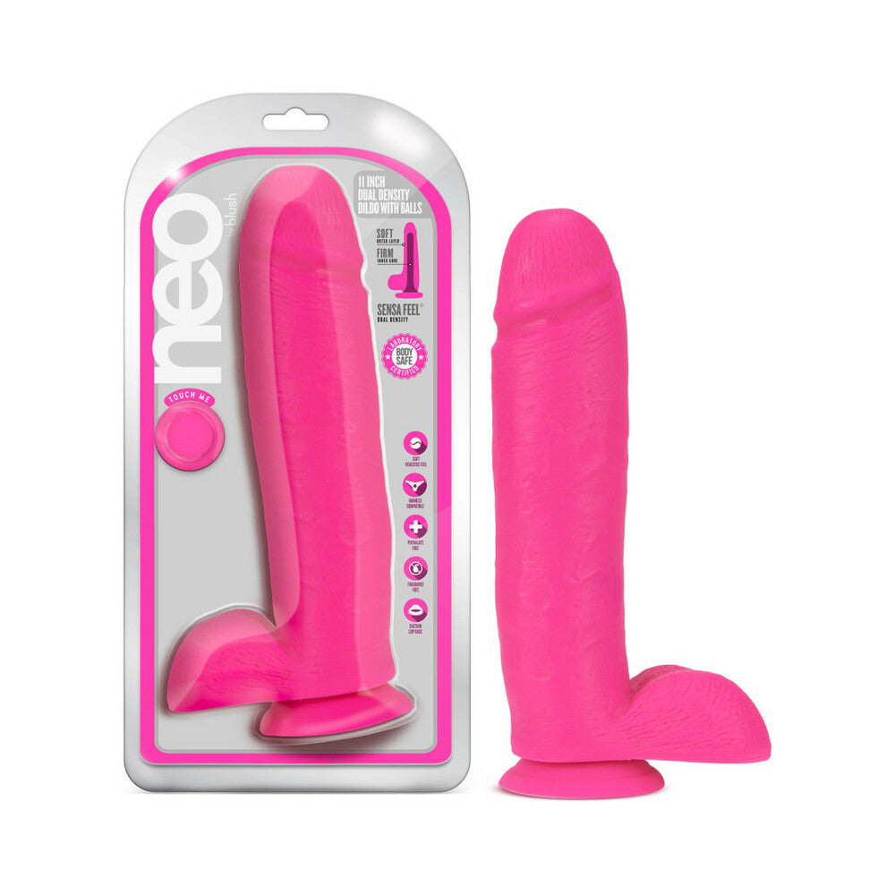 Neo Dual Density Dildo 11 In. Neon Pink