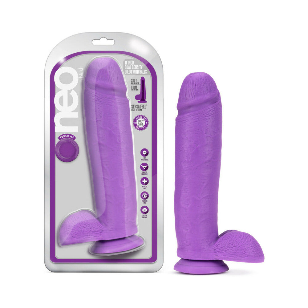 Neo Dual Density Dildo 11 In. Neon Purple