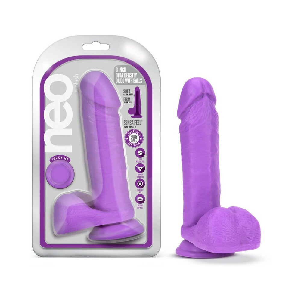 Neo Dual Density Dildo 8 In. Neon Purple