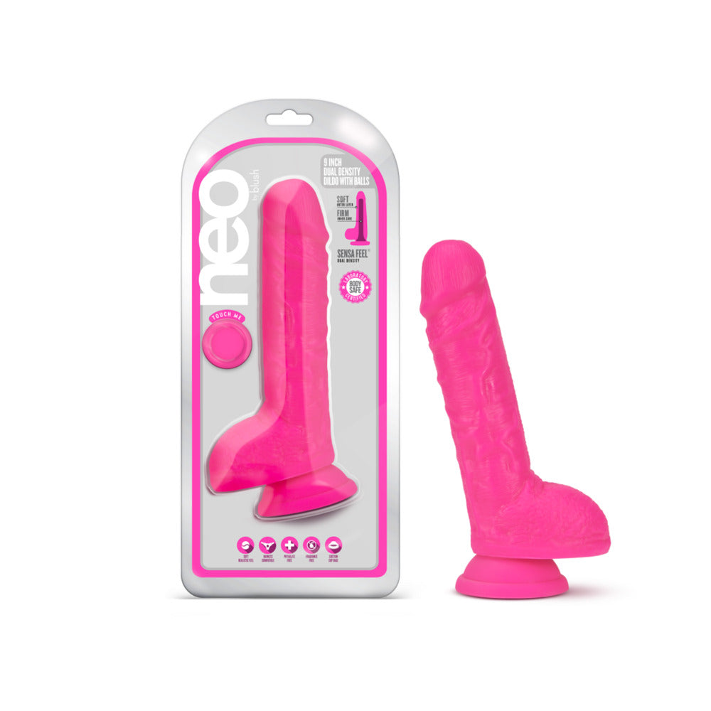 Neo Dual Density Dildo 9 In. Neon Pink