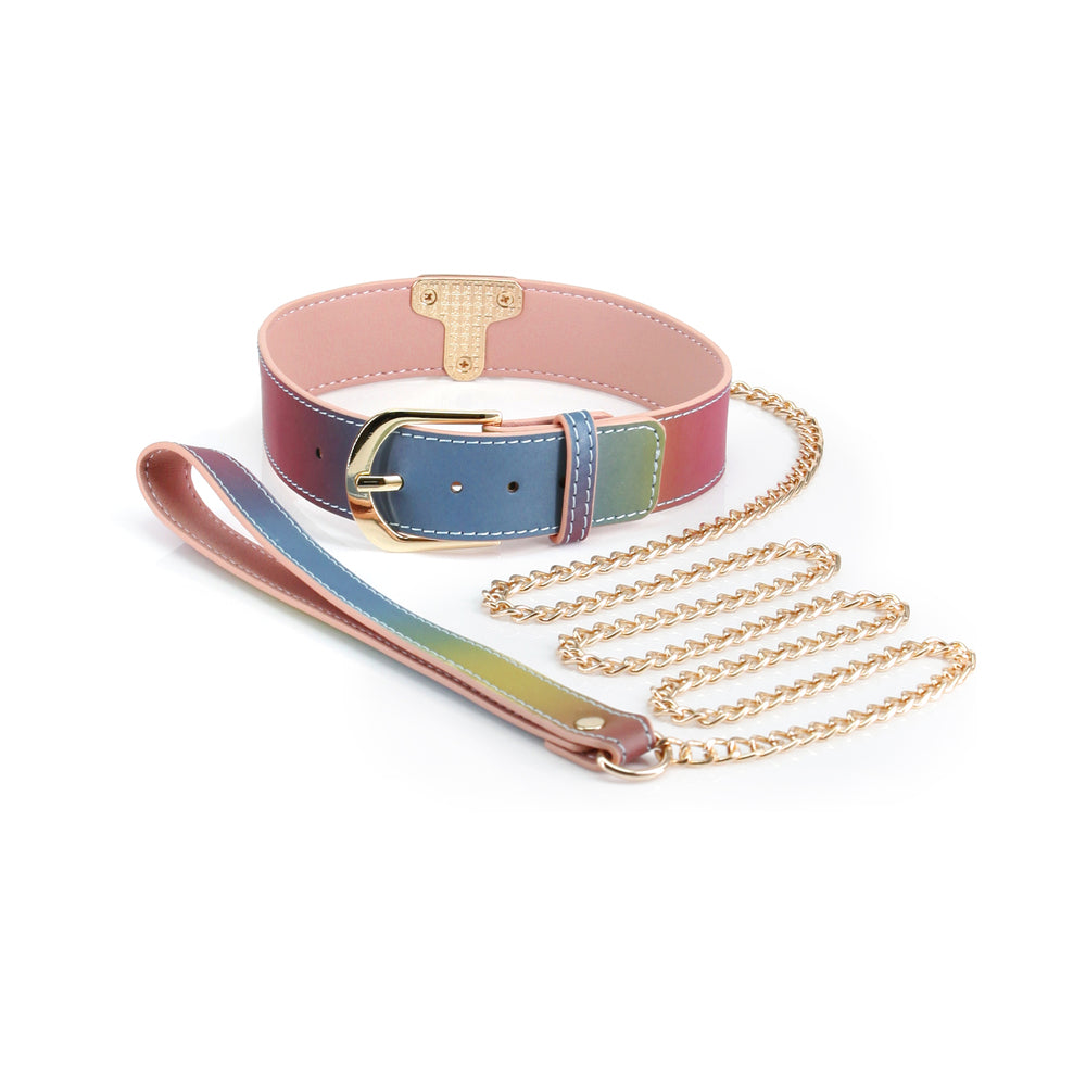 Spectra Bondage Collar&amp;Leash Rainbow