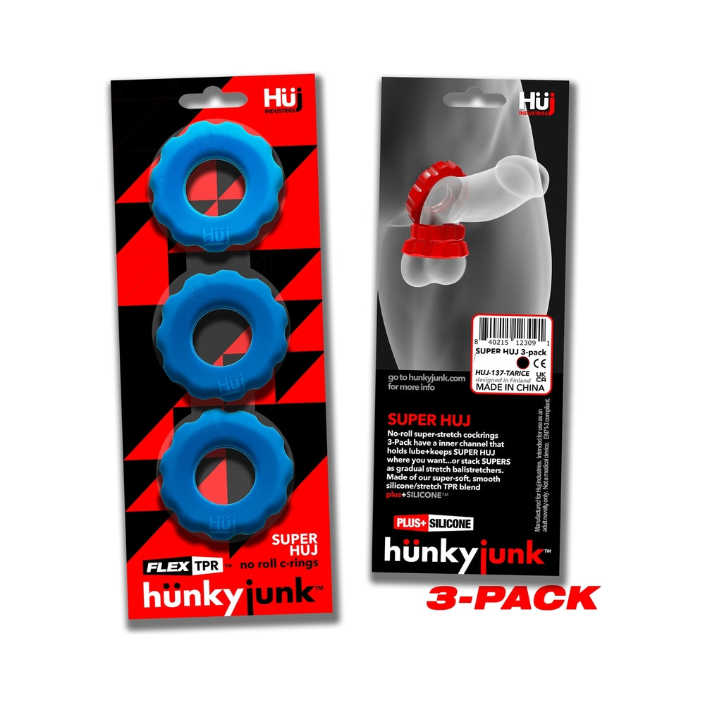 Hunkyjunk Superhuj 3-Pack Cockrings Teal Ice