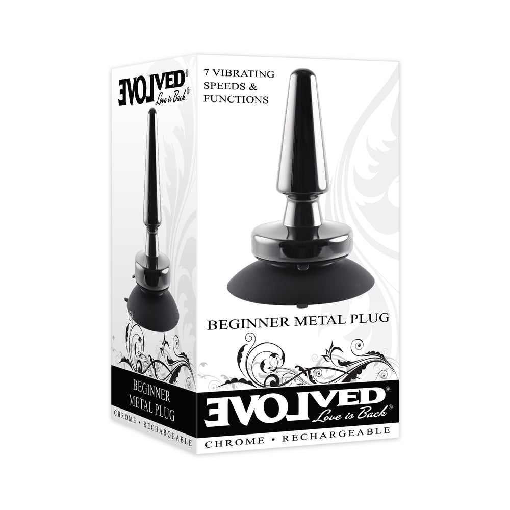 Evolved Beginner Vibrating Rechargeable Metal Plug - Black