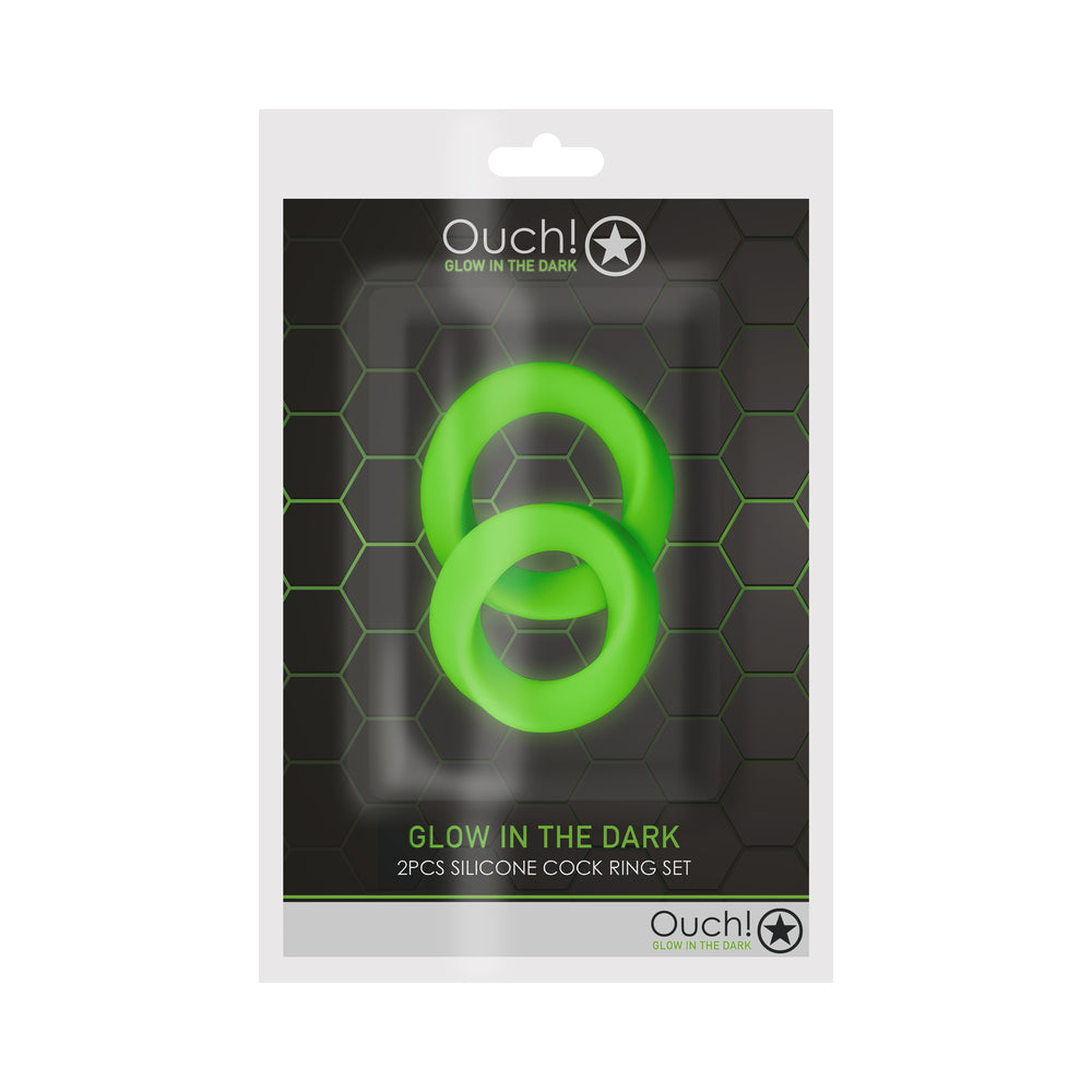 Ouch! Glow 2-Piece Cock Ring Set - Glow In The Dark - Green