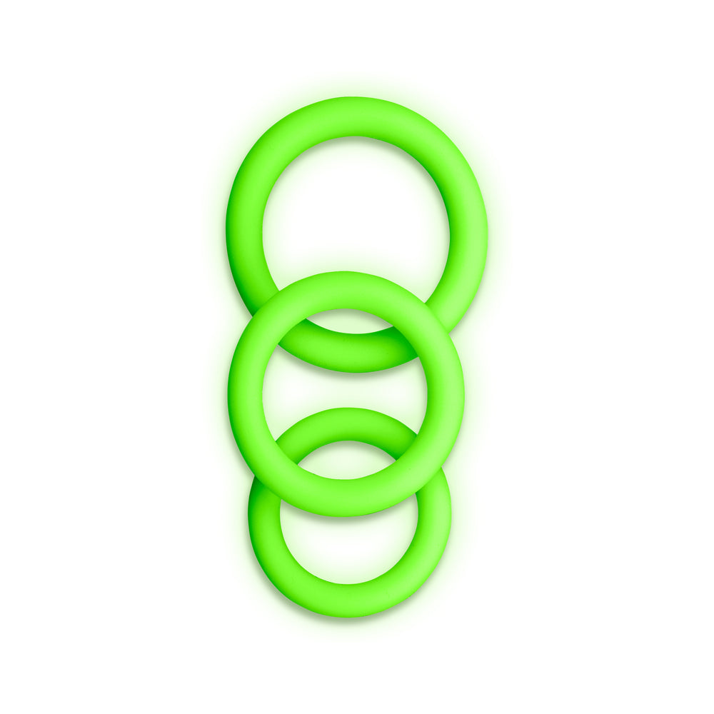 Ouch! Glow 3-Piece Cock Ring Set - Glow In The Dark - Green