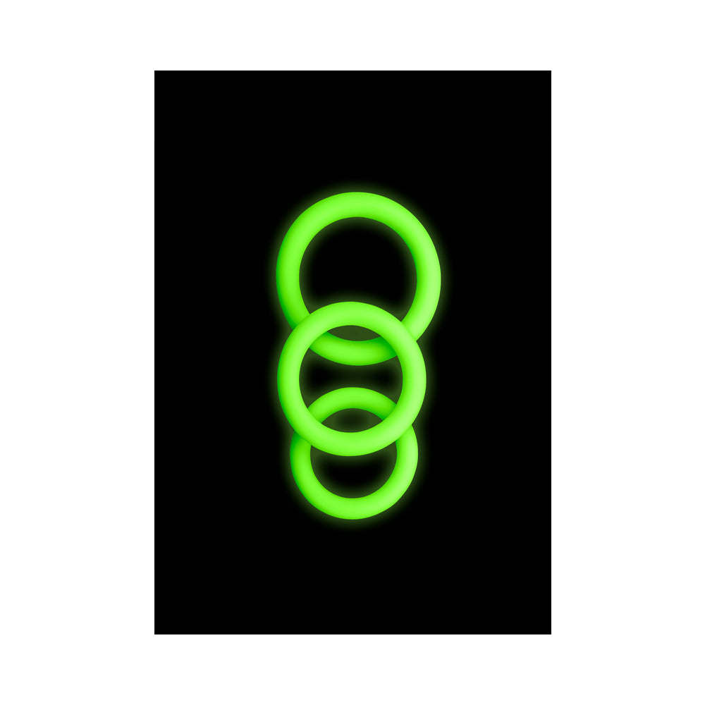 Ouch! Glow 3-Piece Cock Ring Set - Glow In The Dark - Green