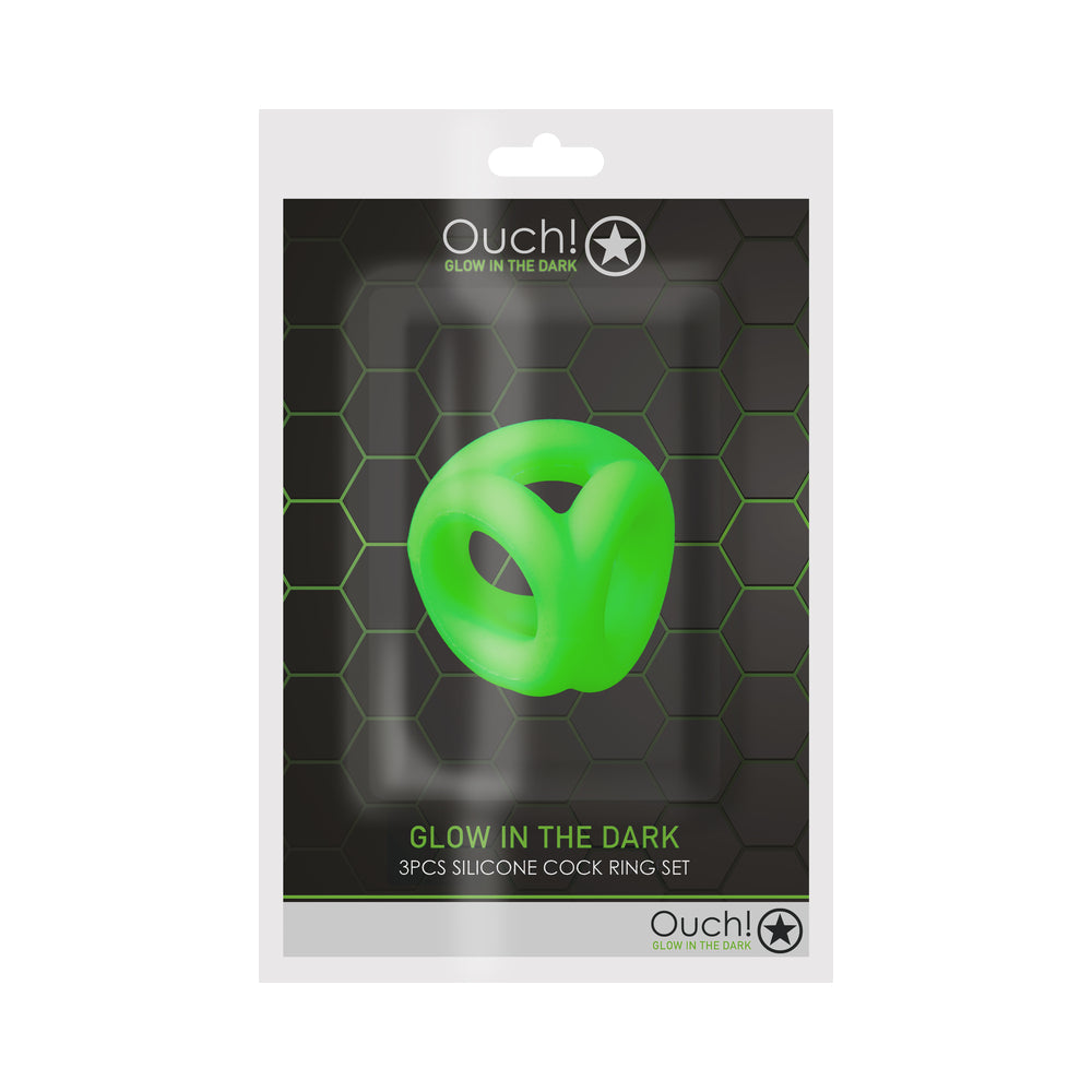 Ouch! Glow Cock Ring &amp; Ball Strap - Glow In The Dark - Green