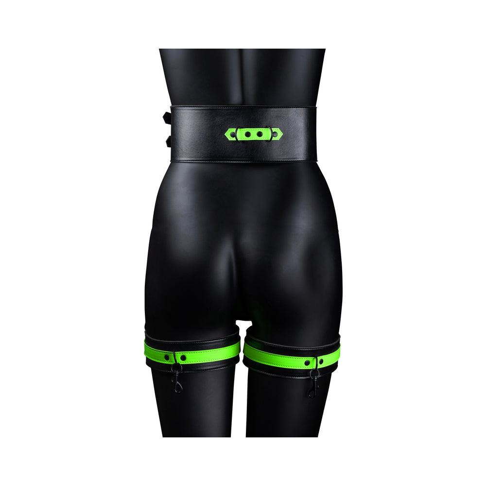 Ouch! Glow Thigh Cuffs, Hand Cuffs &amp; Belt - Glow In The Dark - Green - L/Xl