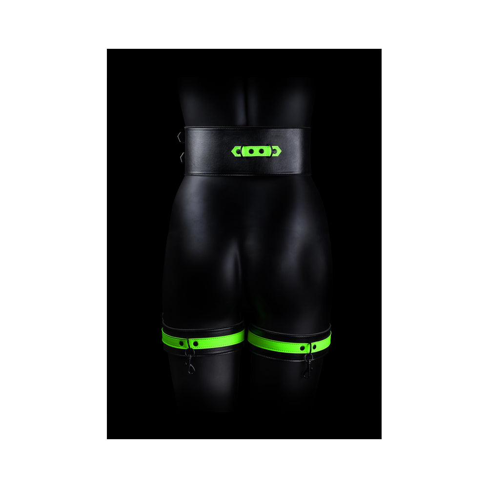 Ouch! Glow Thigh Cuffs, Hand Cuffs &amp; Belt - Glow In The Dark - Green - L/Xl