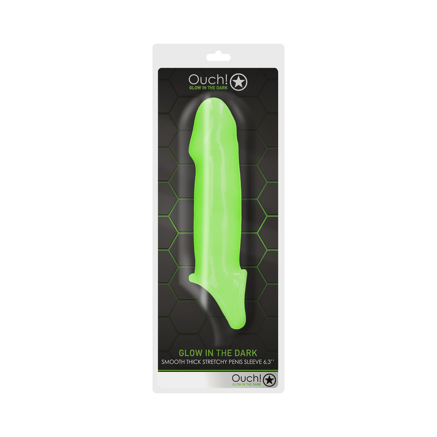 Ouch! Glow Smooth Thick Stretchy Penis Sleeve - Glow In The Dark - Green