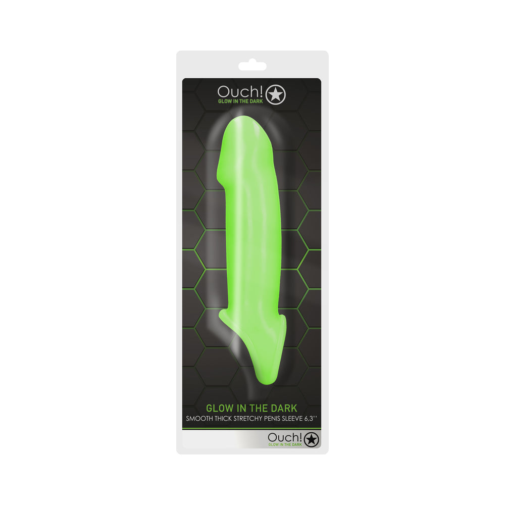 Ouch! Glow Smooth Thick Stretchy Penis Sleeve - Glow In The Dark - Green