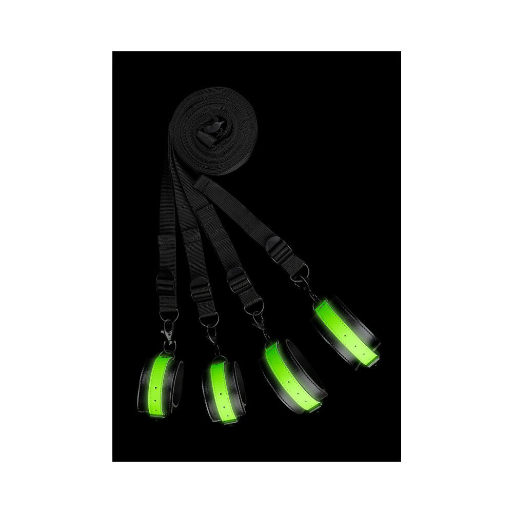 Ouch! Glow Bed Bindings Restraint Kit - Glow In The Dark - Green