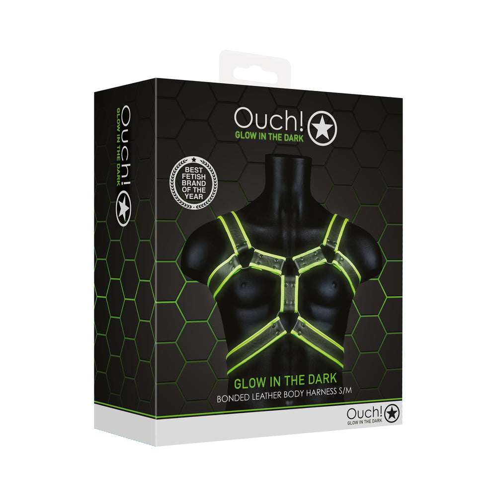 Ouch! Glow Body Harness - Glow In The Dark - Green - S/M