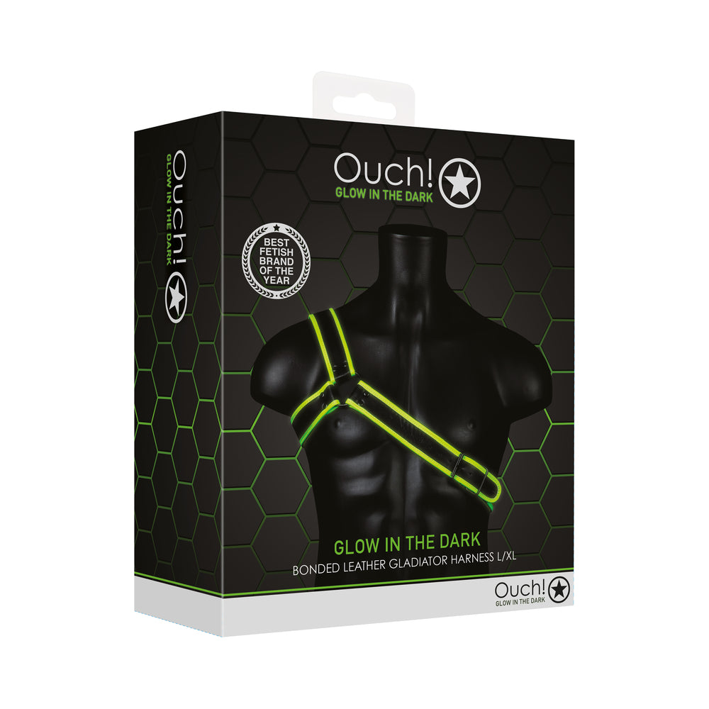 Ouch! Glow Gladiator Harness - Glow In The Dark - Green - L/Xl