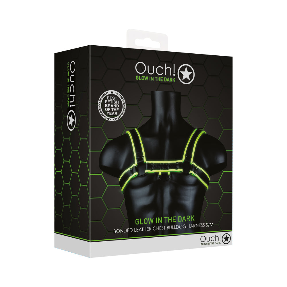 Ouch! Glow Chest Bulldog Harness  - Glow In The Dark - Green - S/M