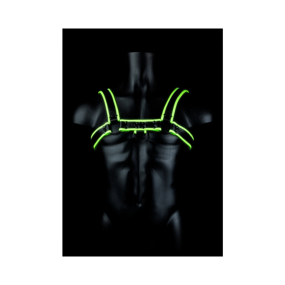 Ouch! Glow Chest Bulldog Harness  - Glow In The Dark - Green - S/M