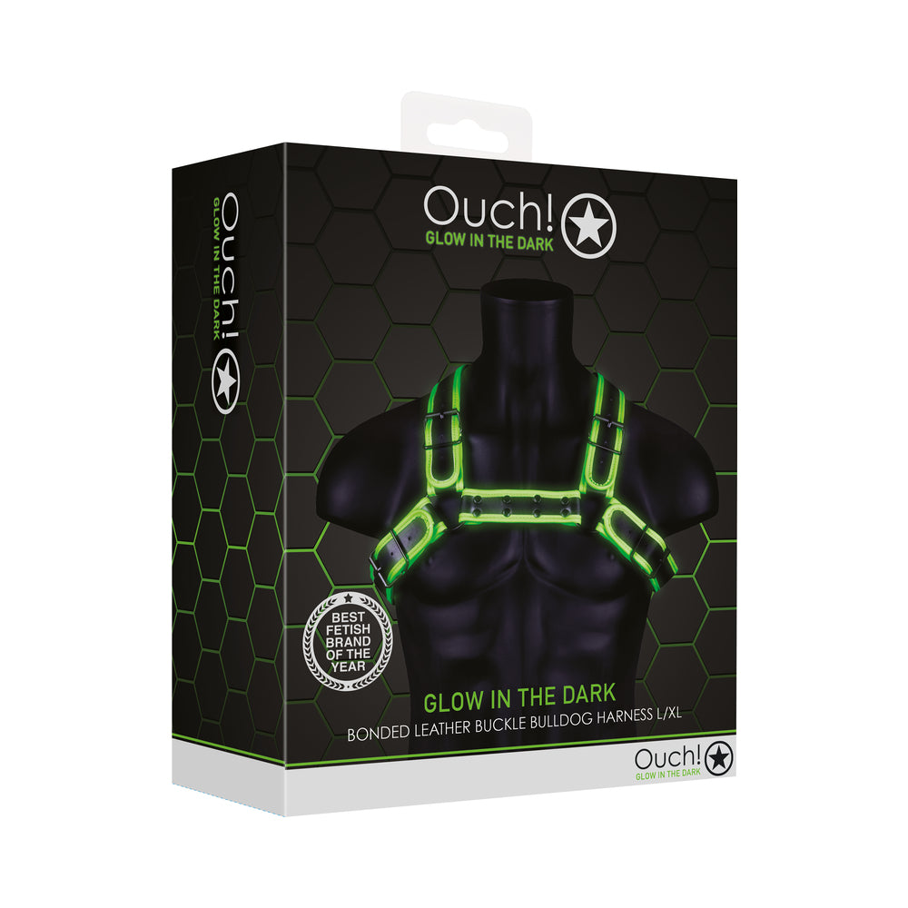 Ouch! Glow Buckle Bulldog Harness - Glow In The Dark - Green - L/Xl