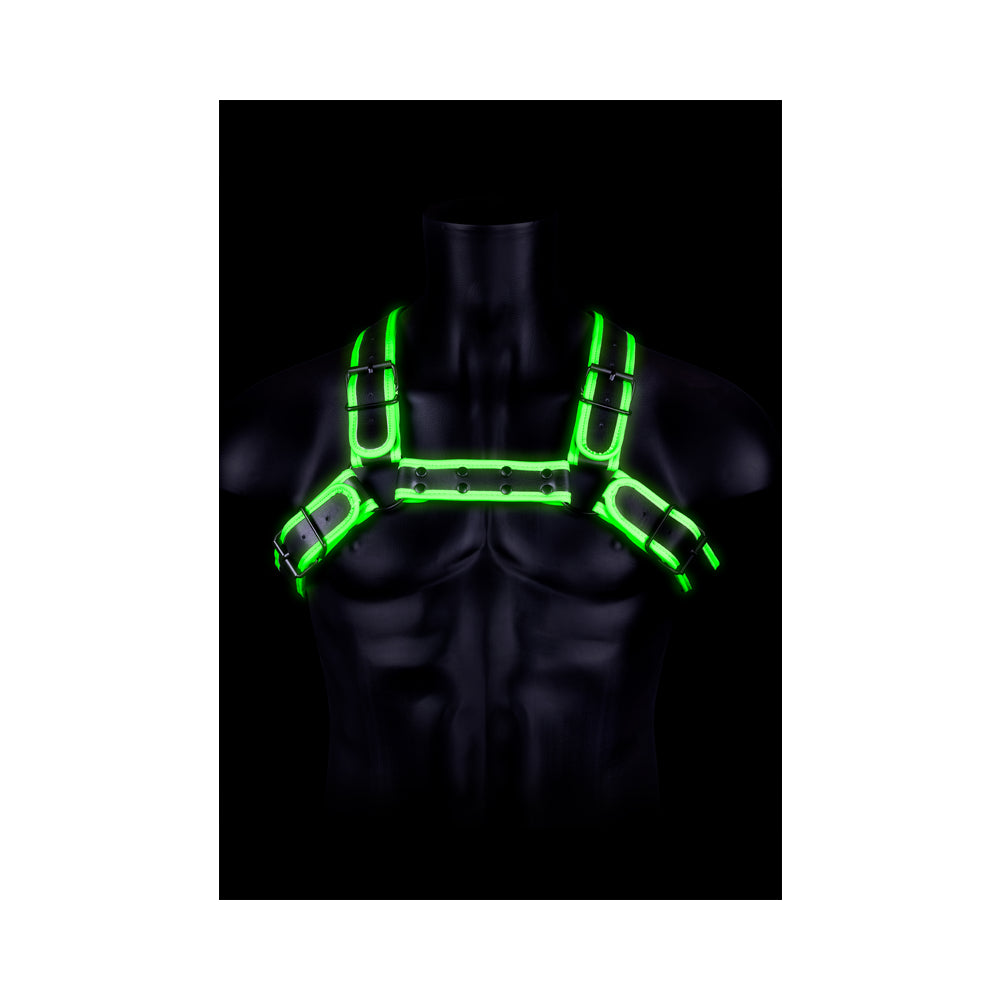 Ouch! Glow Buckle Bulldog Harness - Glow In The Dark - Green - L/Xl