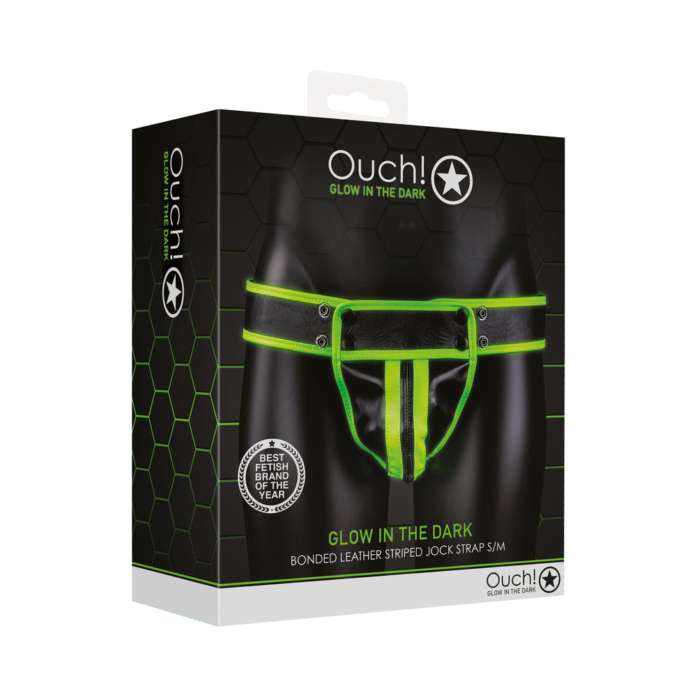 Ouch! Glow Striped Jock Strap - Glow In The Dark - Green - S/M