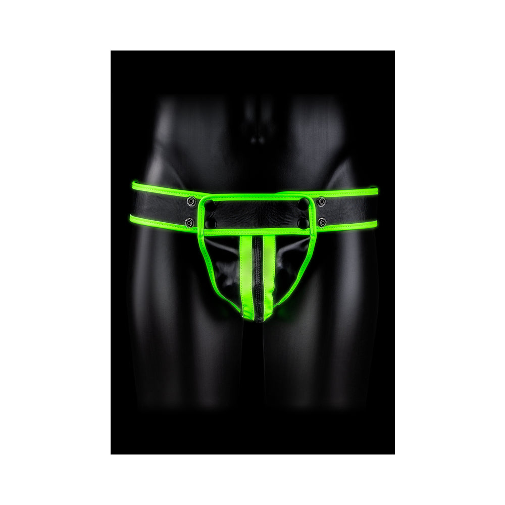 Ouch! Glow Striped Jock Strap - Glow In The Dark - Green - S/M