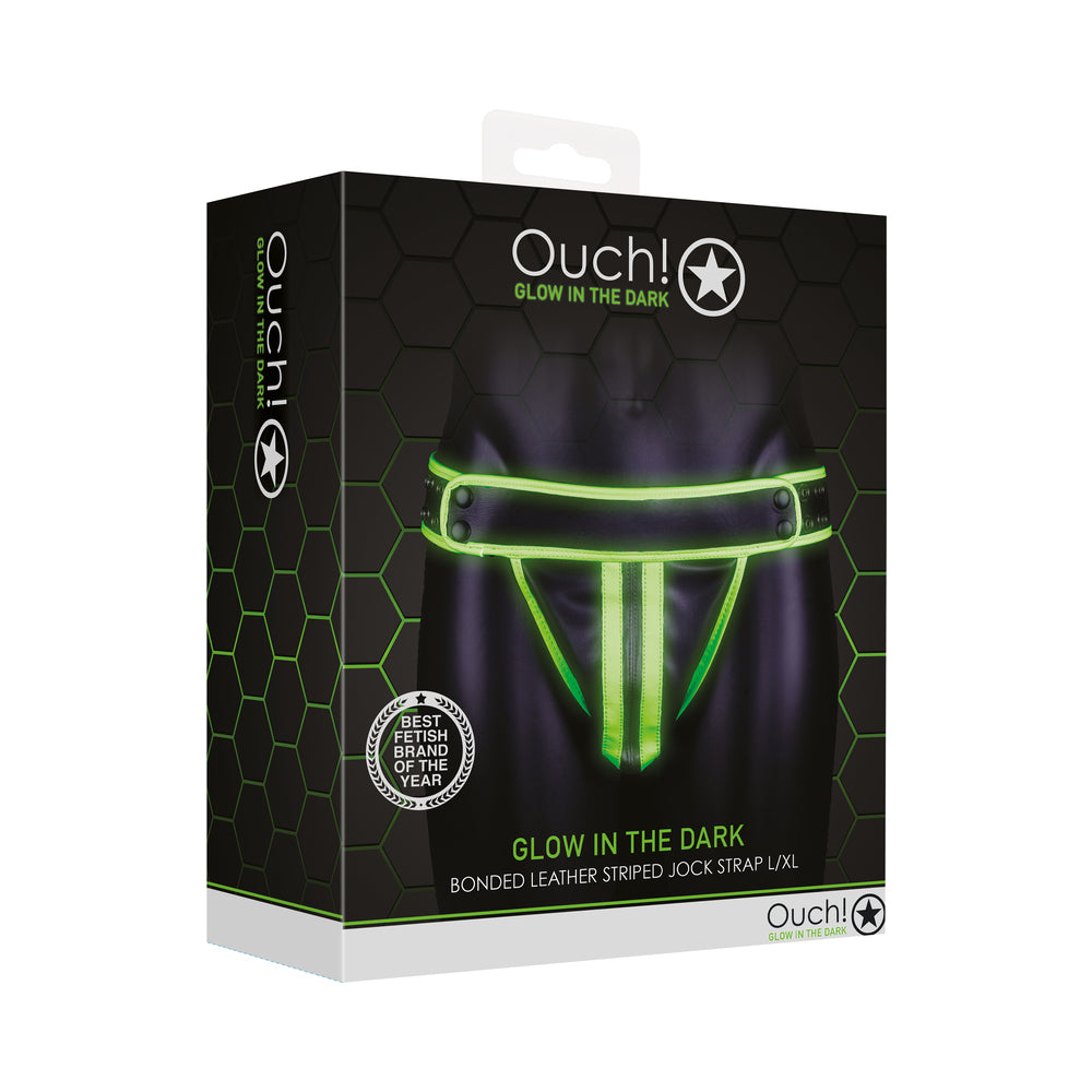 Ouch! Glow Striped Jock Strap - Glow In The Dark - Green - L/Xl