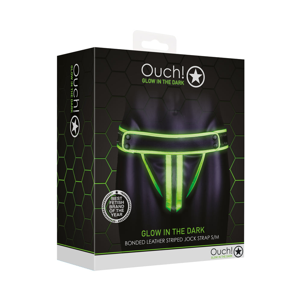 Ouch! Glow Striped Jock Strap - Glow In The Dark - Green - S/M