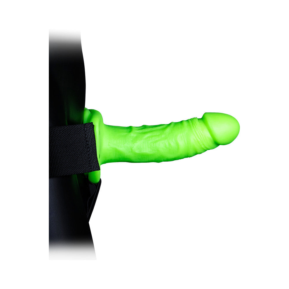 Ouch! Glow Realistic 7 In. Strap-On Harness - Glow In The Dark - Green