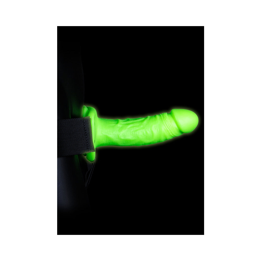 Ouch! Glow Realistic 7 In. Strap-On Harness - Glow In The Dark - Green