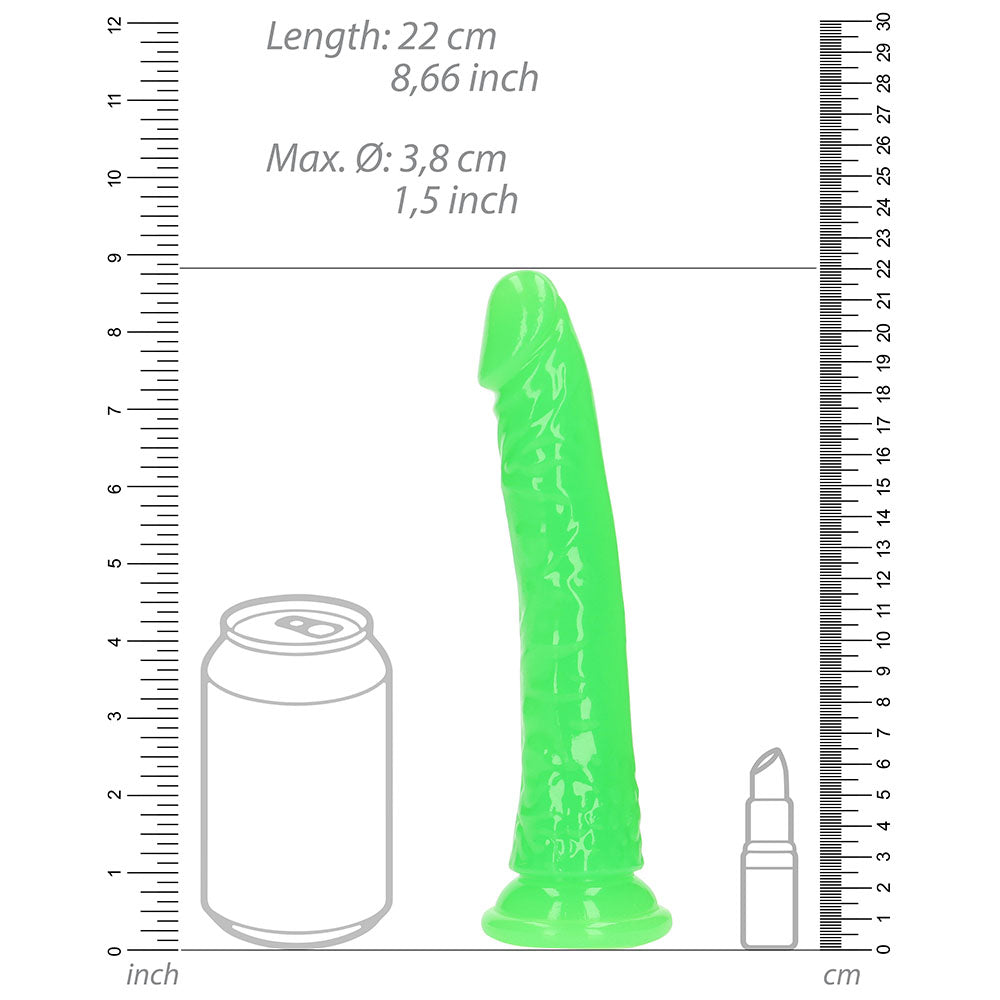 Realrock Glow In The Dark Slim 8 In. Dildo Neon Green