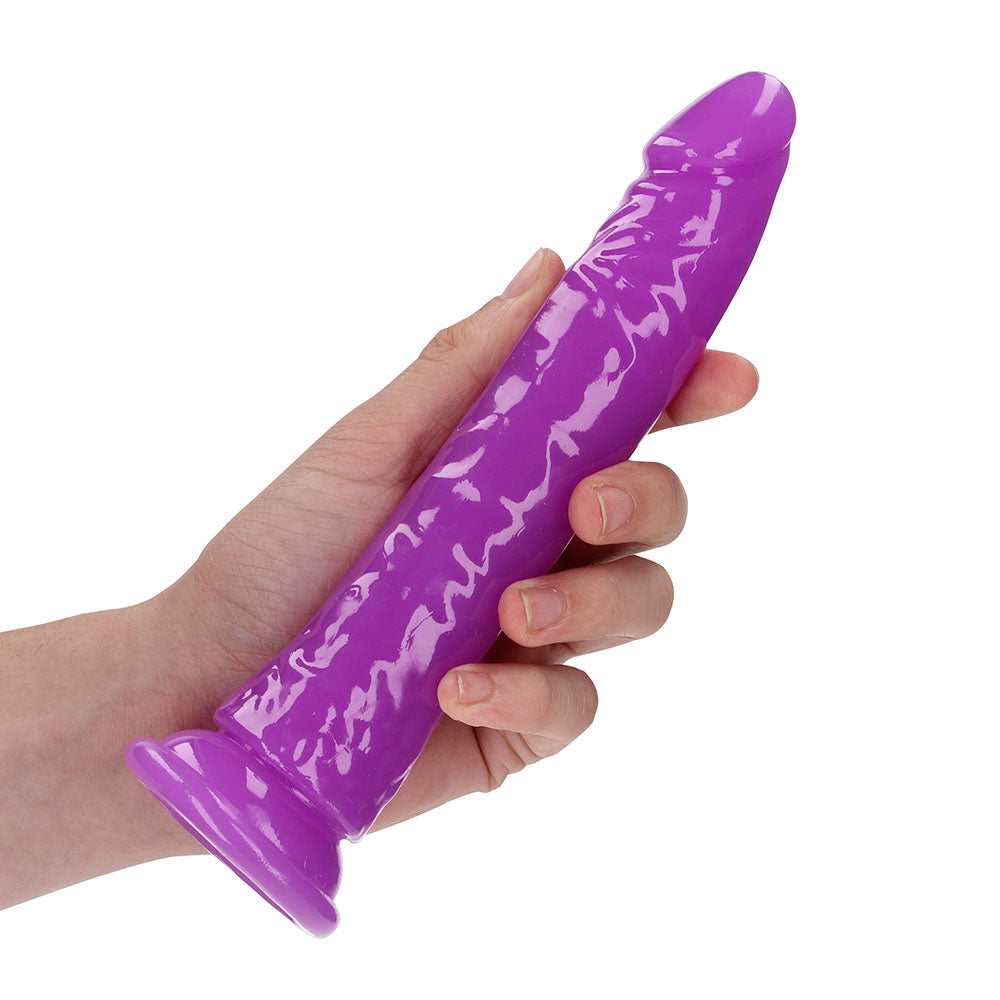 Realrock Glow In The Dark Slim 8 In. Dildo Neon Purple