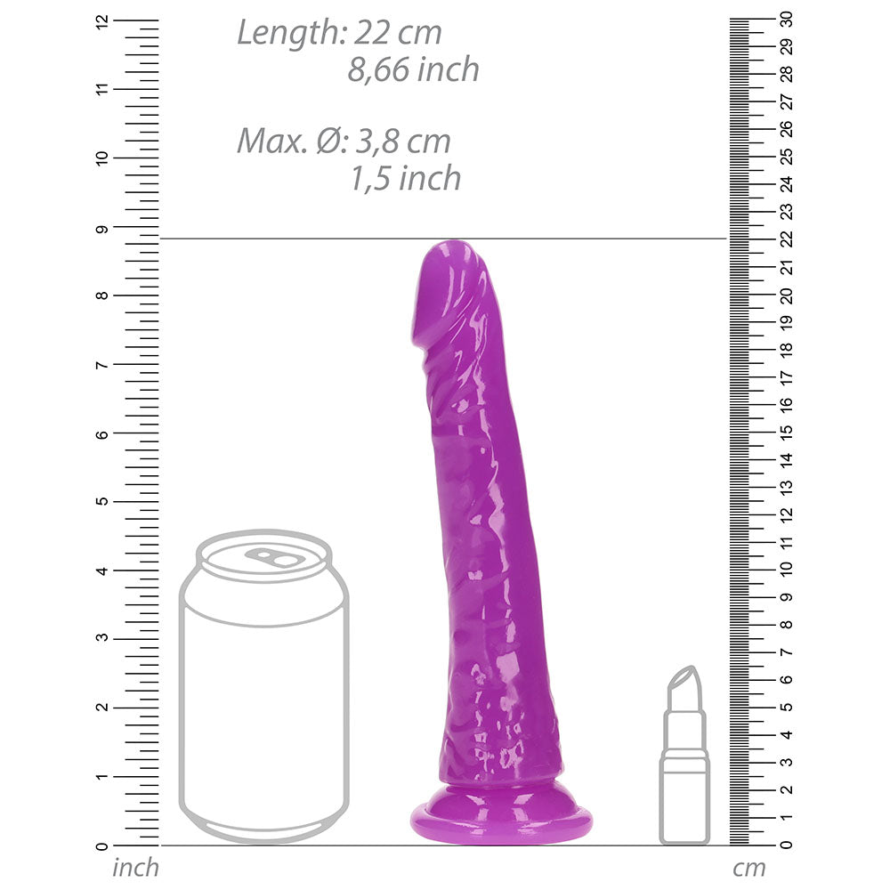 Realrock Glow In The Dark Slim 8 In. Dildo Neon Purple