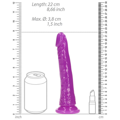 Realrock Glow In The Dark Slim 8 In. Dildo Neon Purple