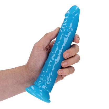 Realrock Glow In The Dark Slim 8 In. Dildo Neon Blue