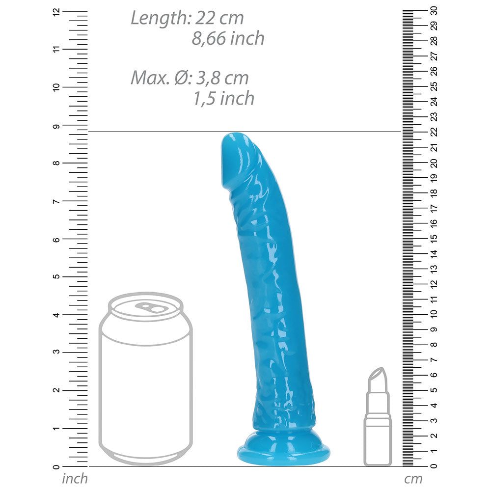 Realrock Glow In The Dark Slim 8 In. Dildo Neon Blue