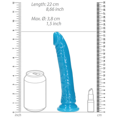 Realrock Glow In The Dark Slim 8 In. Dildo Neon Blue