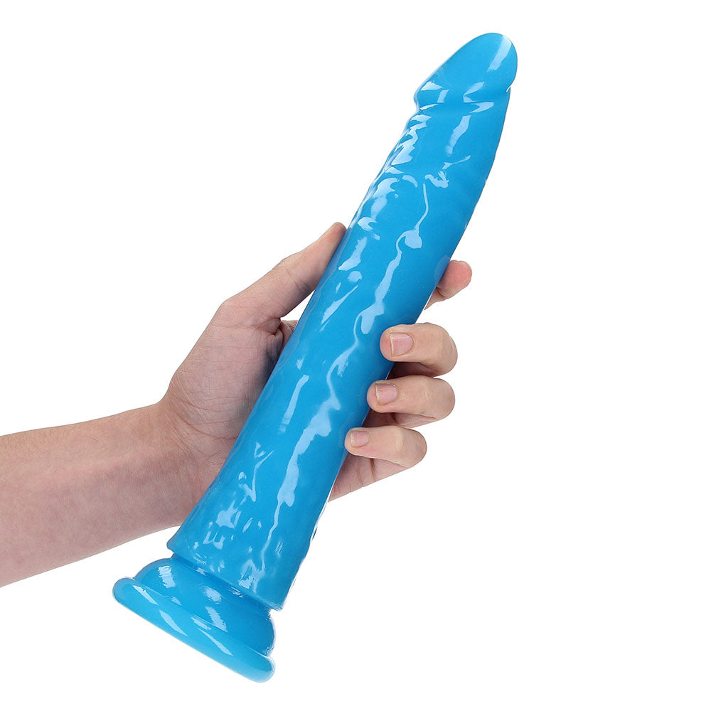 Realrock Glow In The Dark Slim 11 In. Dildo Neon Blue