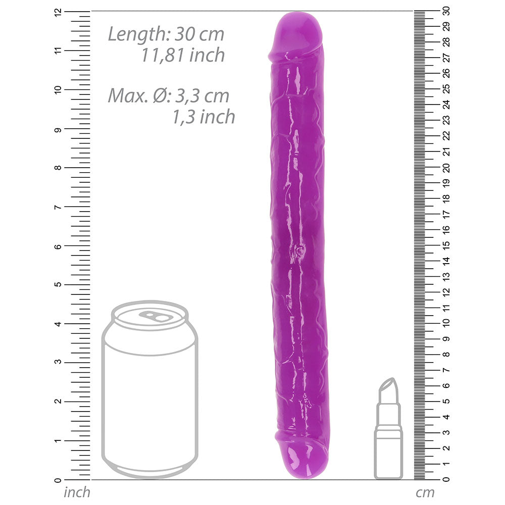 Realrock Glow In The Dark Double Dong 12 In. Dual-Ended Dildo Neon Purple