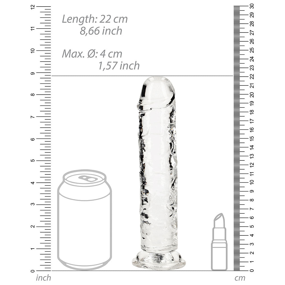 Realrock Crystal Clear Straight 8 In. Dildo Without Balls Clear