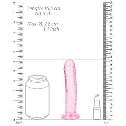 Realrock Crystal Clear Straight 6 In. Dildo Without Balls Pink