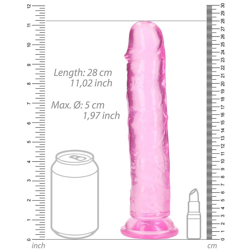 Realrock Crystal Clear Straight 10 In. Dildo Without Balls Pink