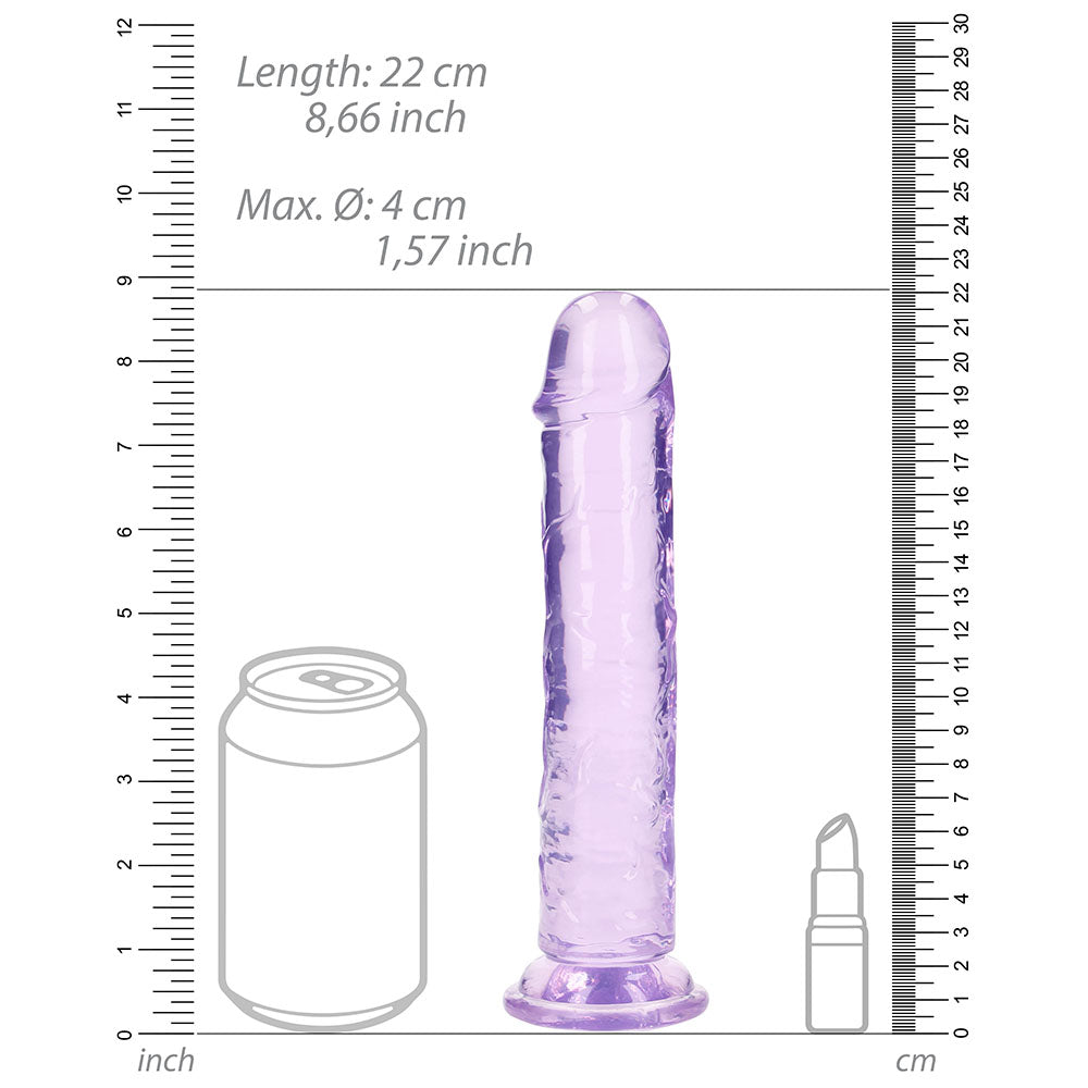 Realrock Crystal Clear Straight 8 In. Dildo Without Balls Purple