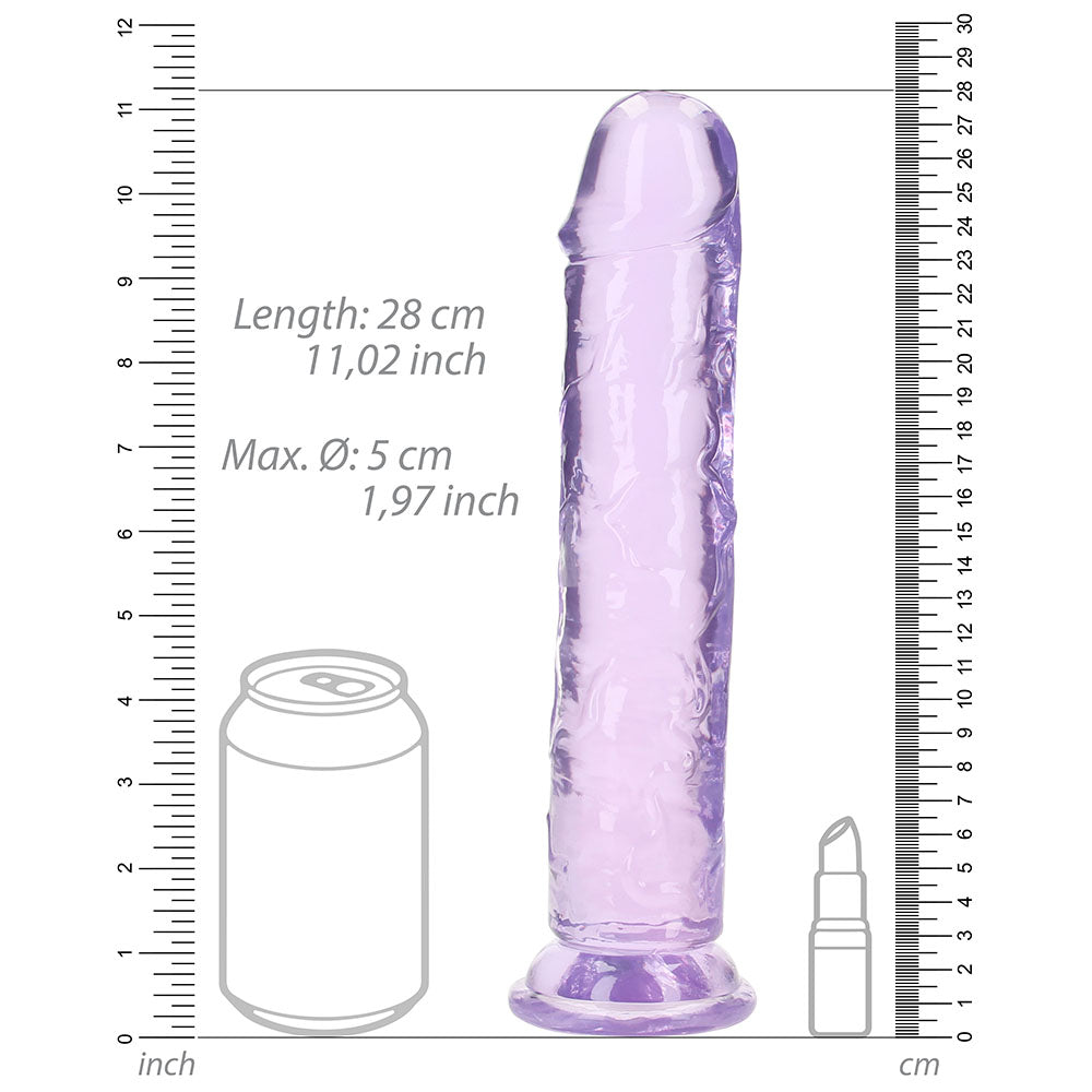 Realrock Crystal Clear Straight 10 In. Dildo Without Balls Purple